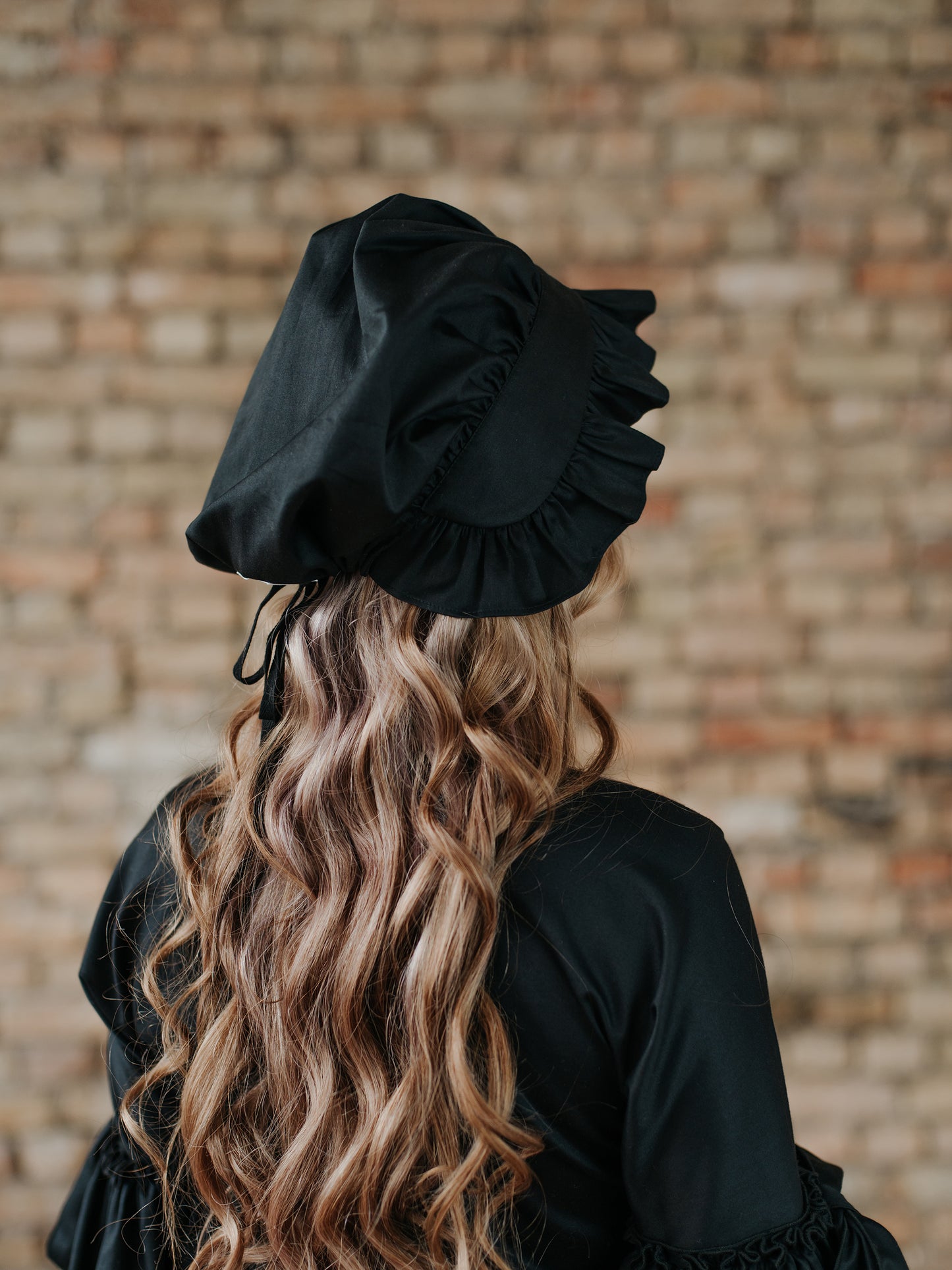 Victorian Night Ruffled Mob Cap in Black Cotton