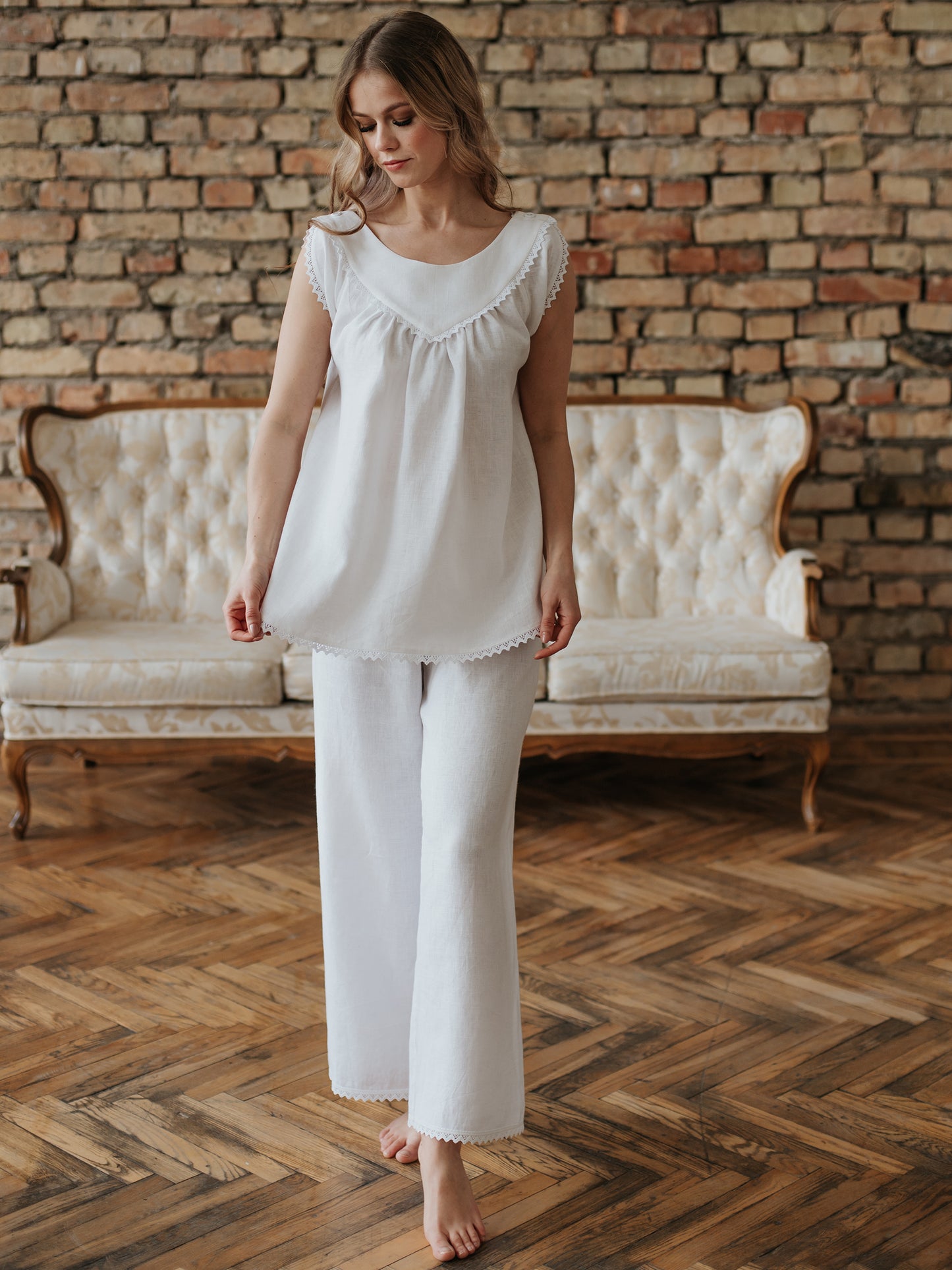 Margery Loungewear Set in White Linen