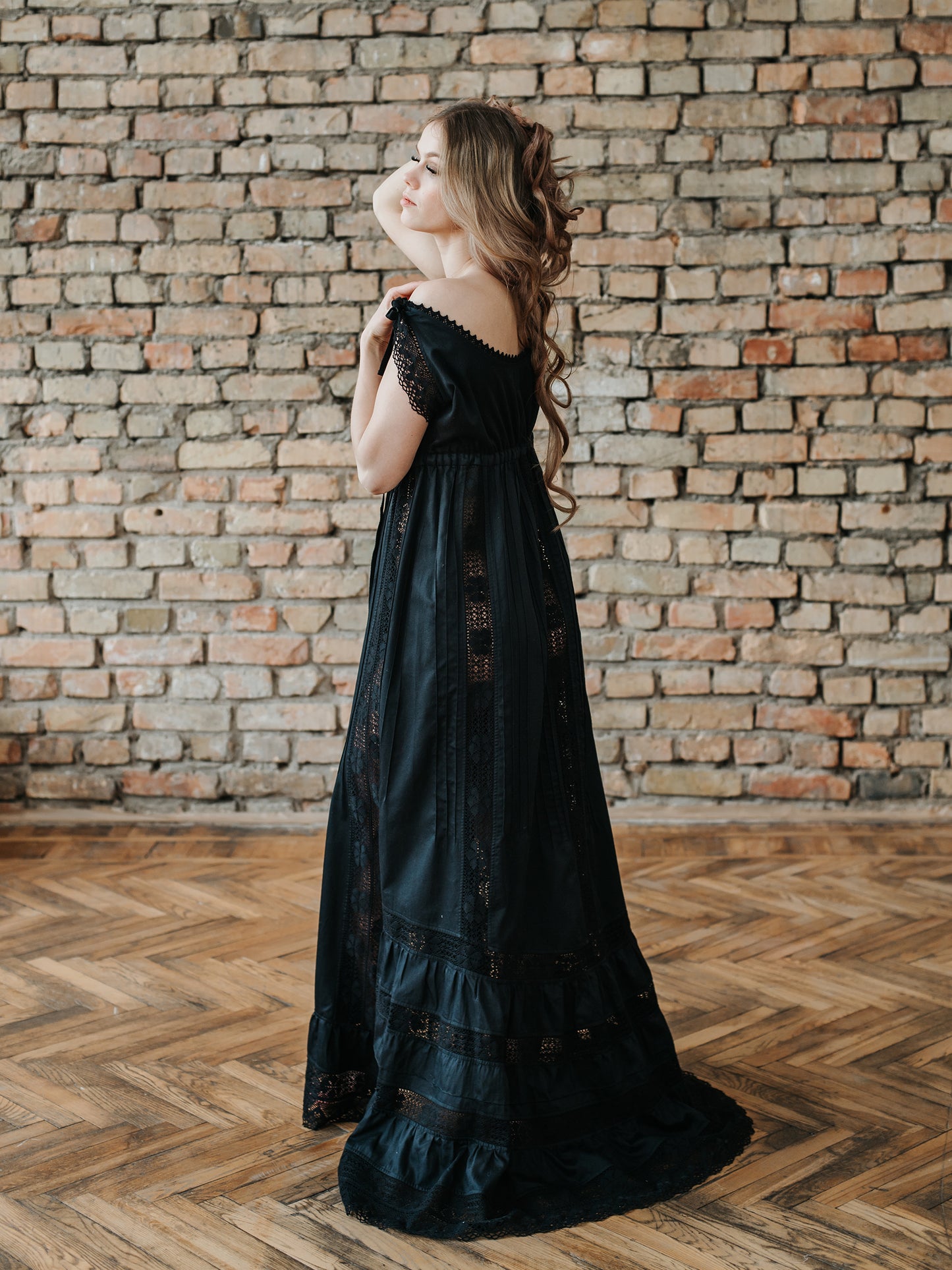 Delicate Beauty - Victorian Inspired Night Gown in Black Cotton