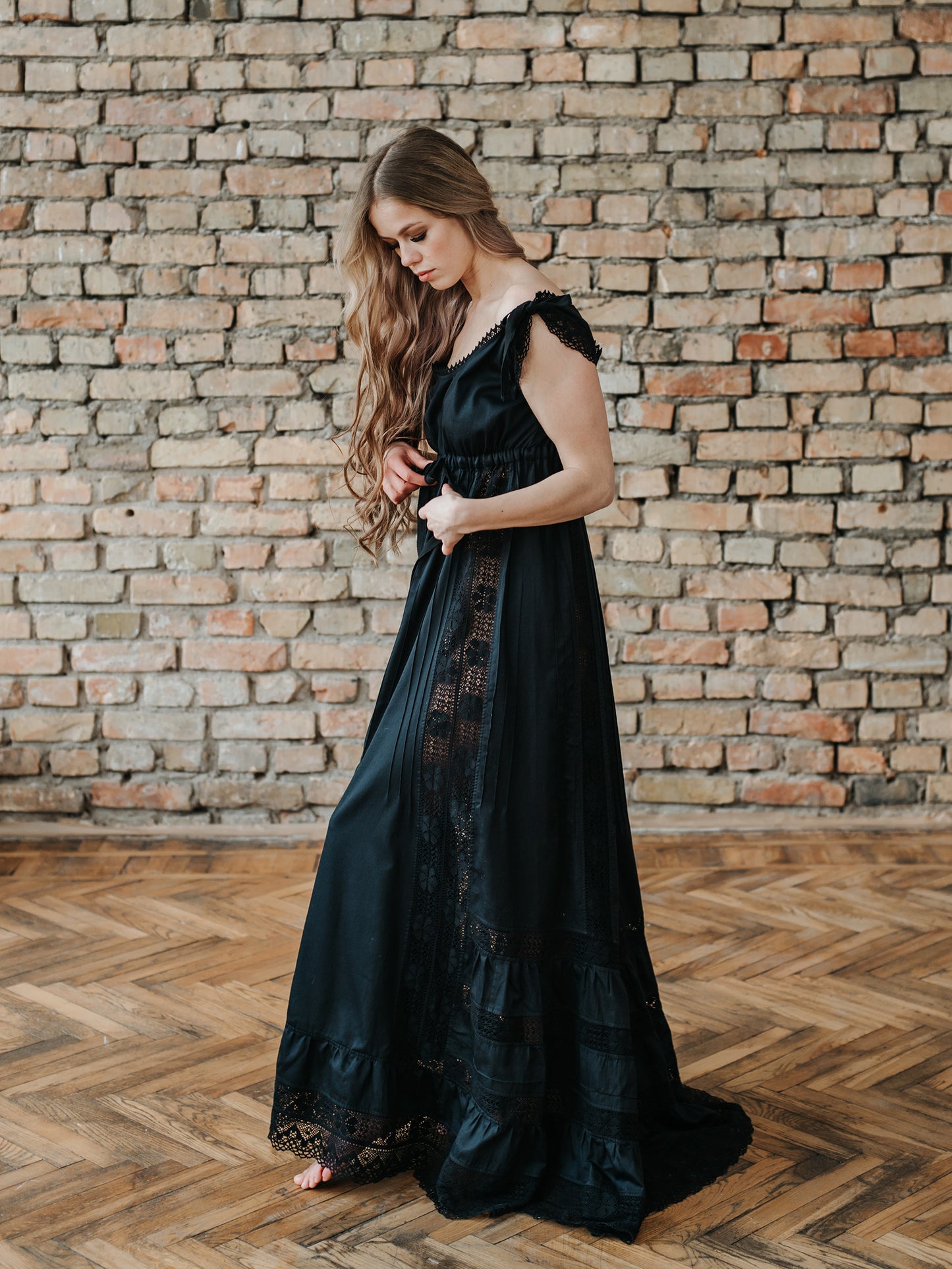 Delicate Beauty - Victorian Inspired Night Gown in Black Cotton