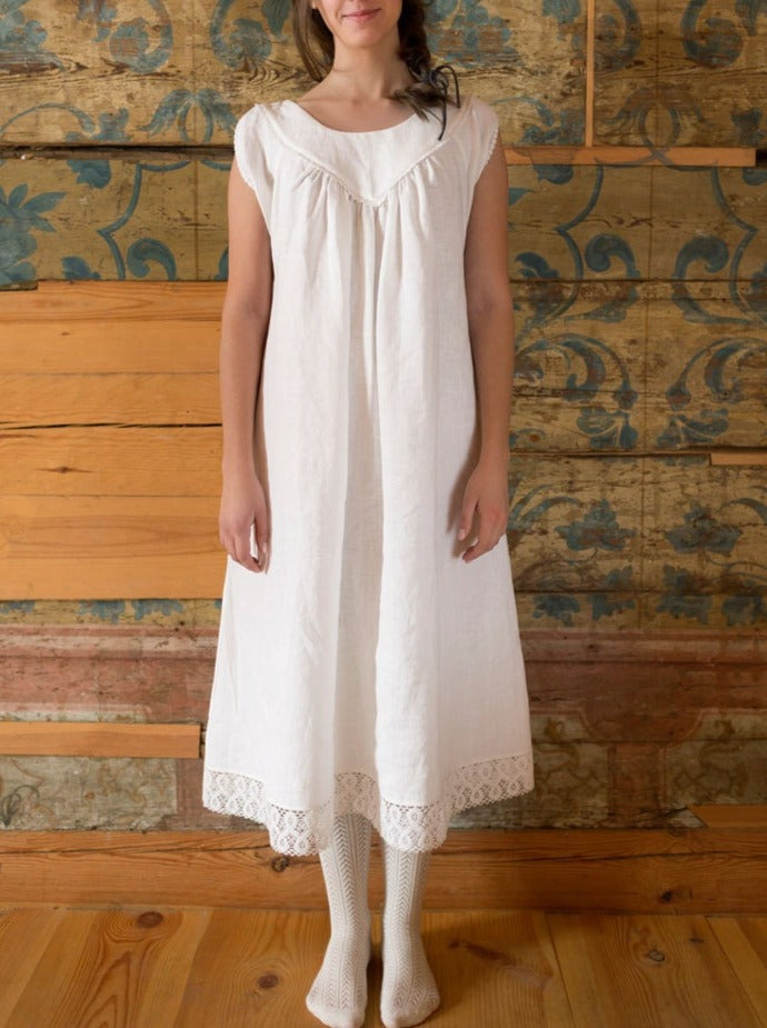 Latvian Gown - Vintage Inspired Night Dress in White Linen