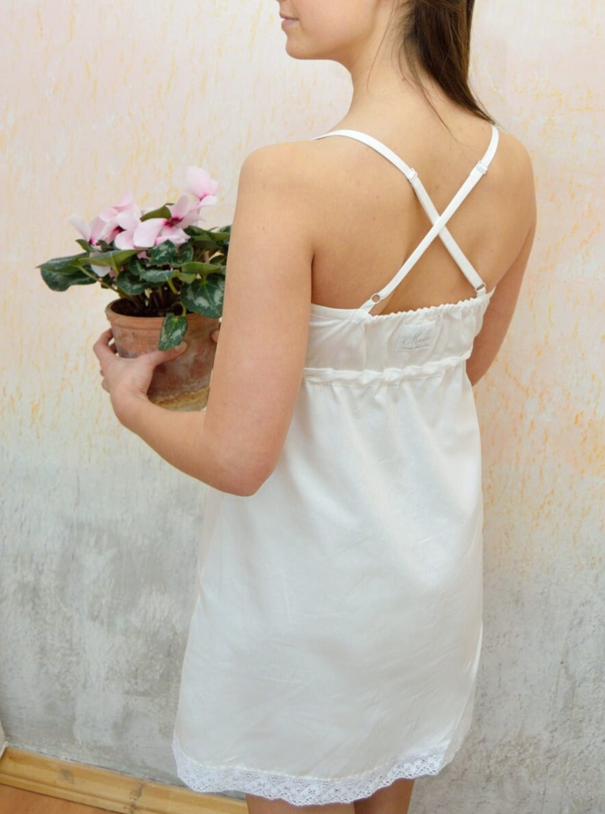White Rose - white cotton sateen night dress/slip, available in organic cotton, natural dye