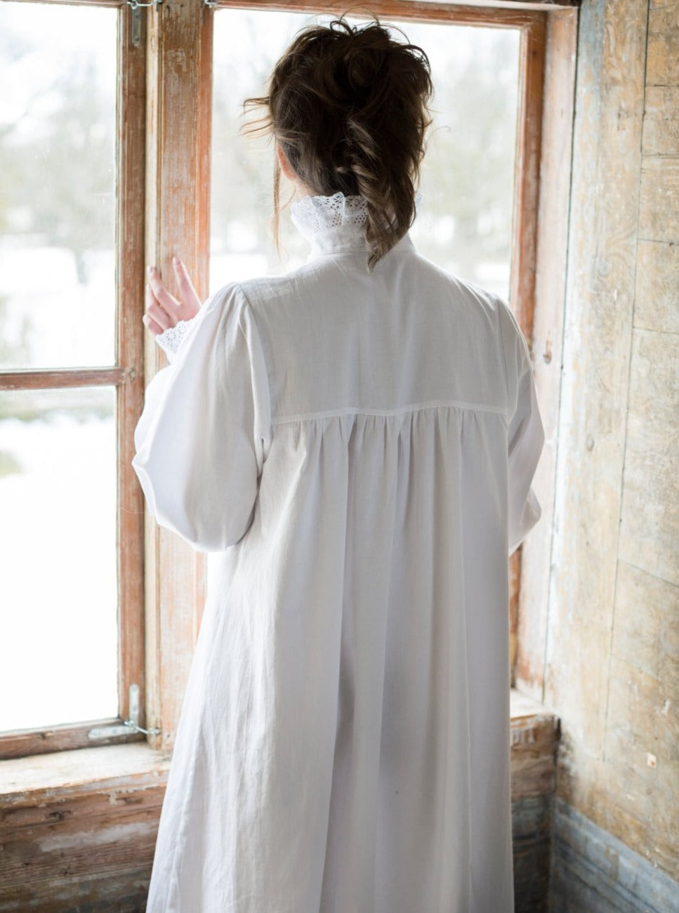 Victorian Winter Maxi Nightgown in White Cotton