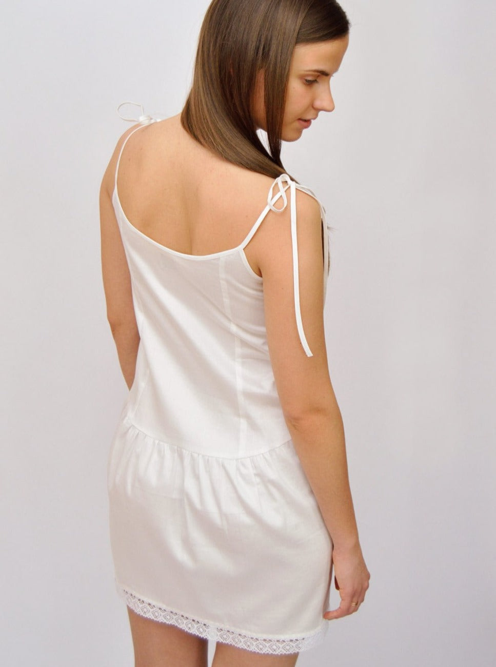 Tiara's Night Slip Dress in White Cotton Sateen