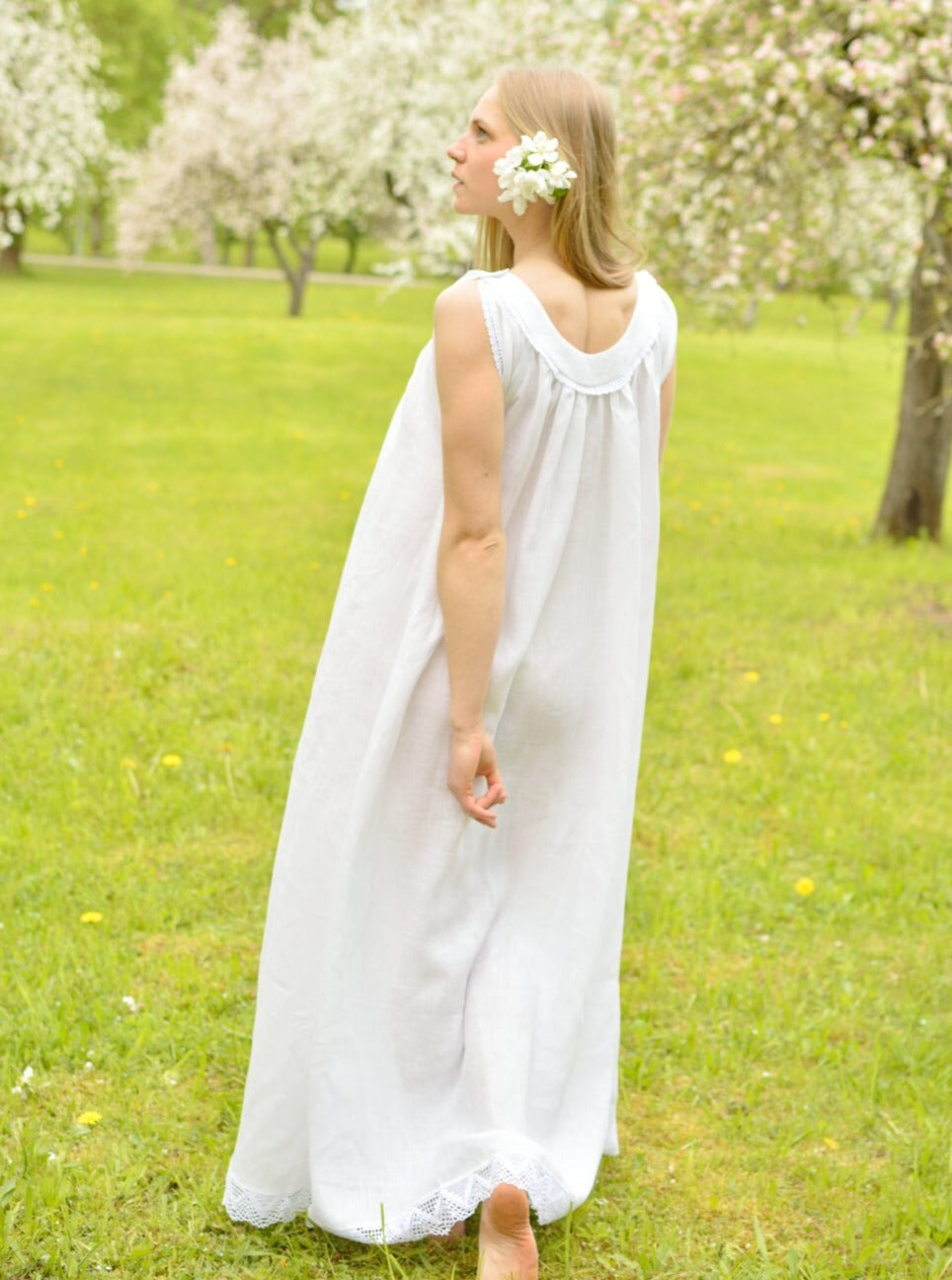 Vecpiebalga Treasure Maxi Nightgown in White Linen