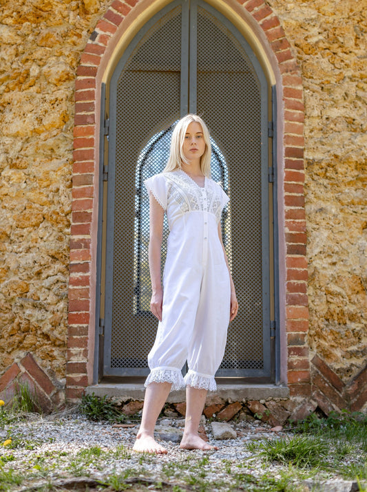 Duchess Morning - Victorian Inspired Onesie in White Cotton