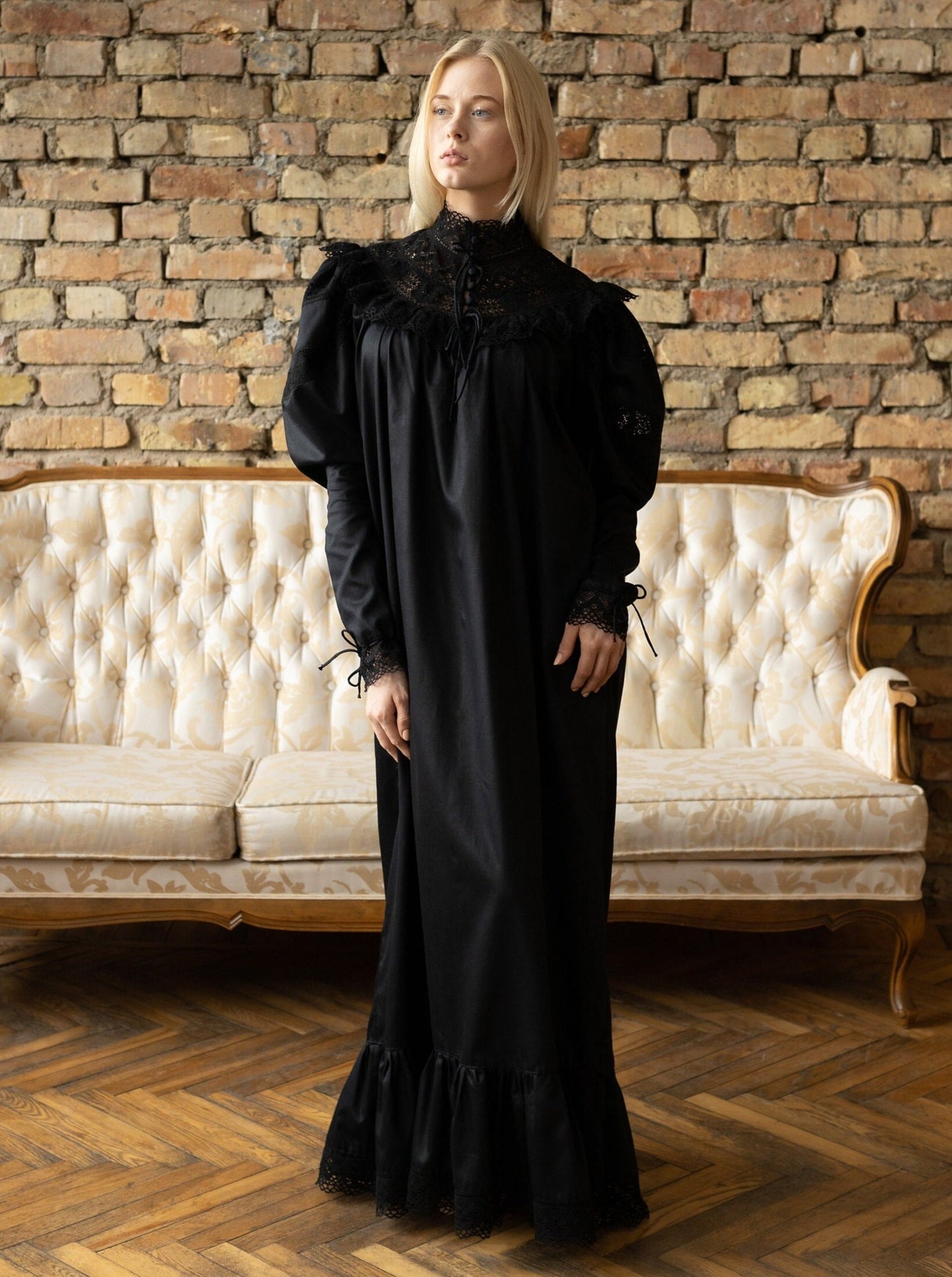 Edwardian Winter - Vintage Inspired Gown in Black Cotton