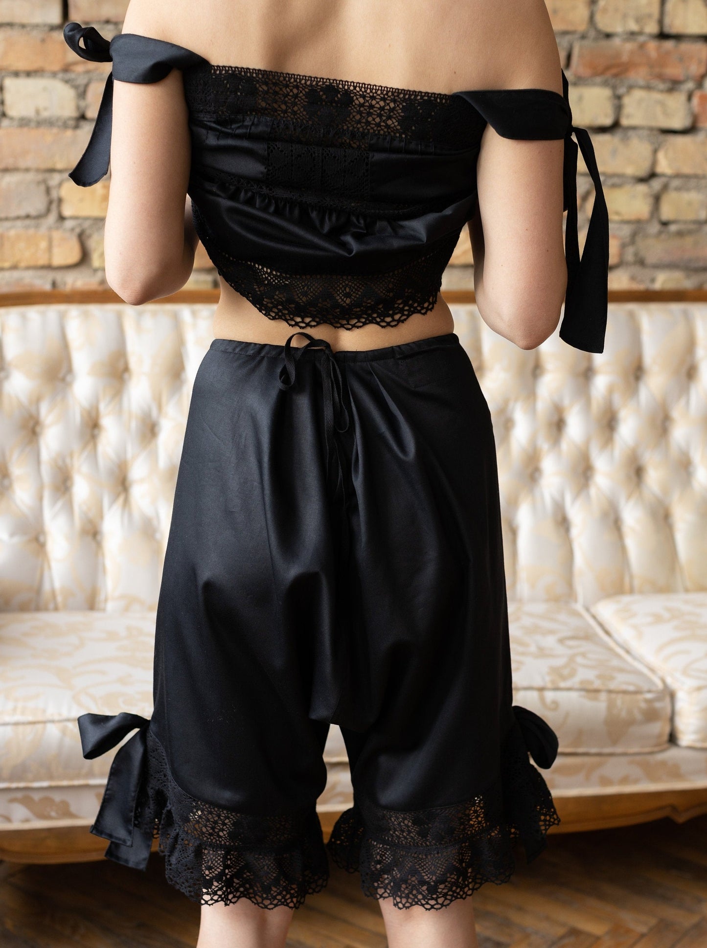 Mademoiselle de France - French Vintage Inspired Underwear Set in Black Cotton