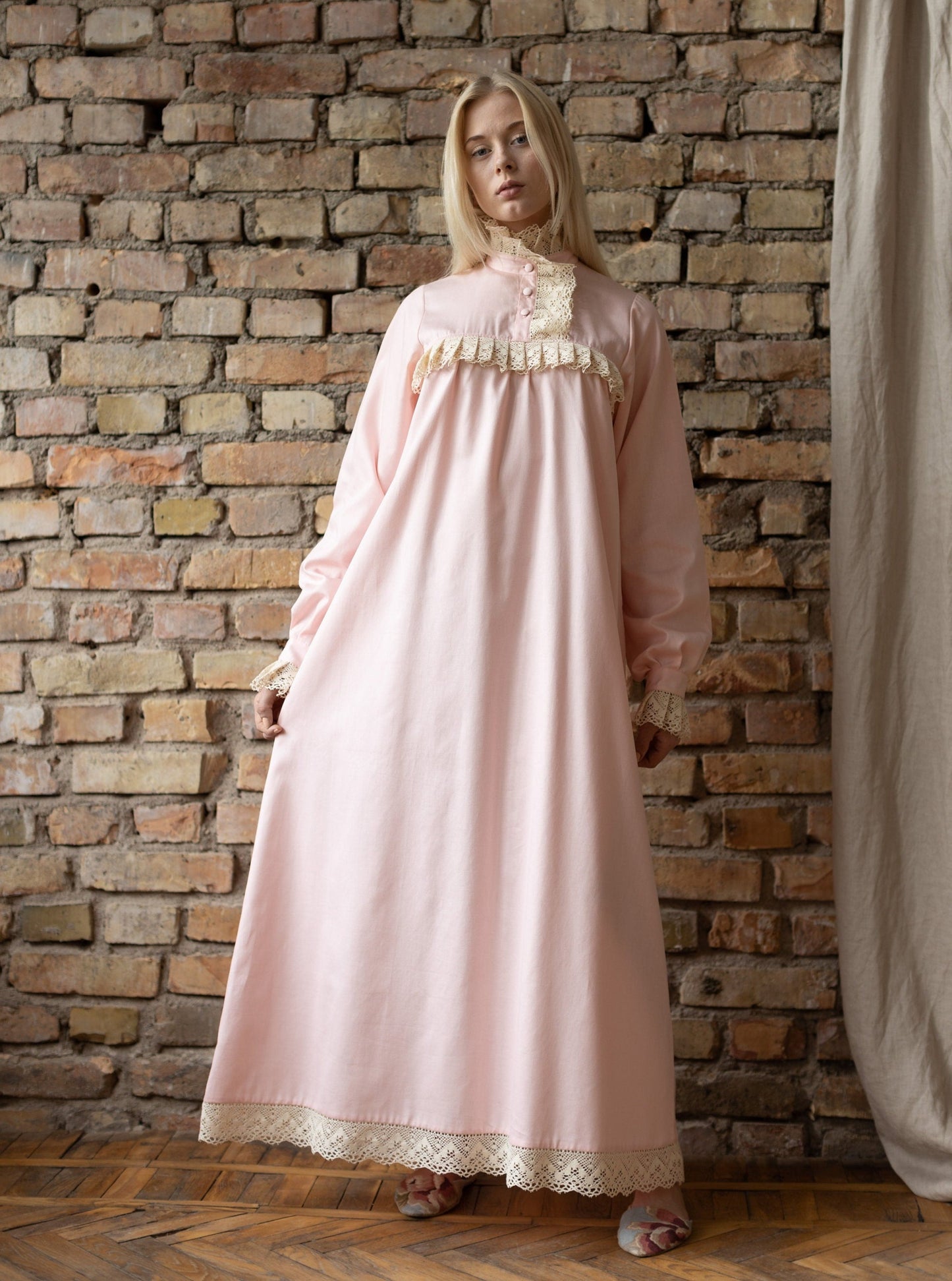 Victorian Winter Nightgown in Dusty Pink