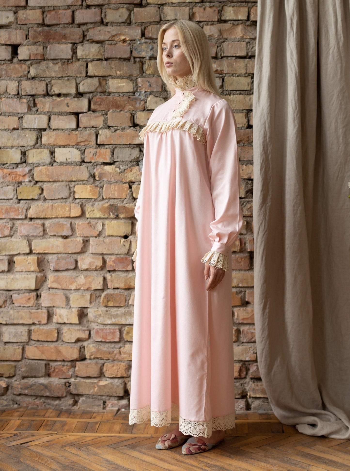 Victorian Winter Nightgown in Dusty Pink