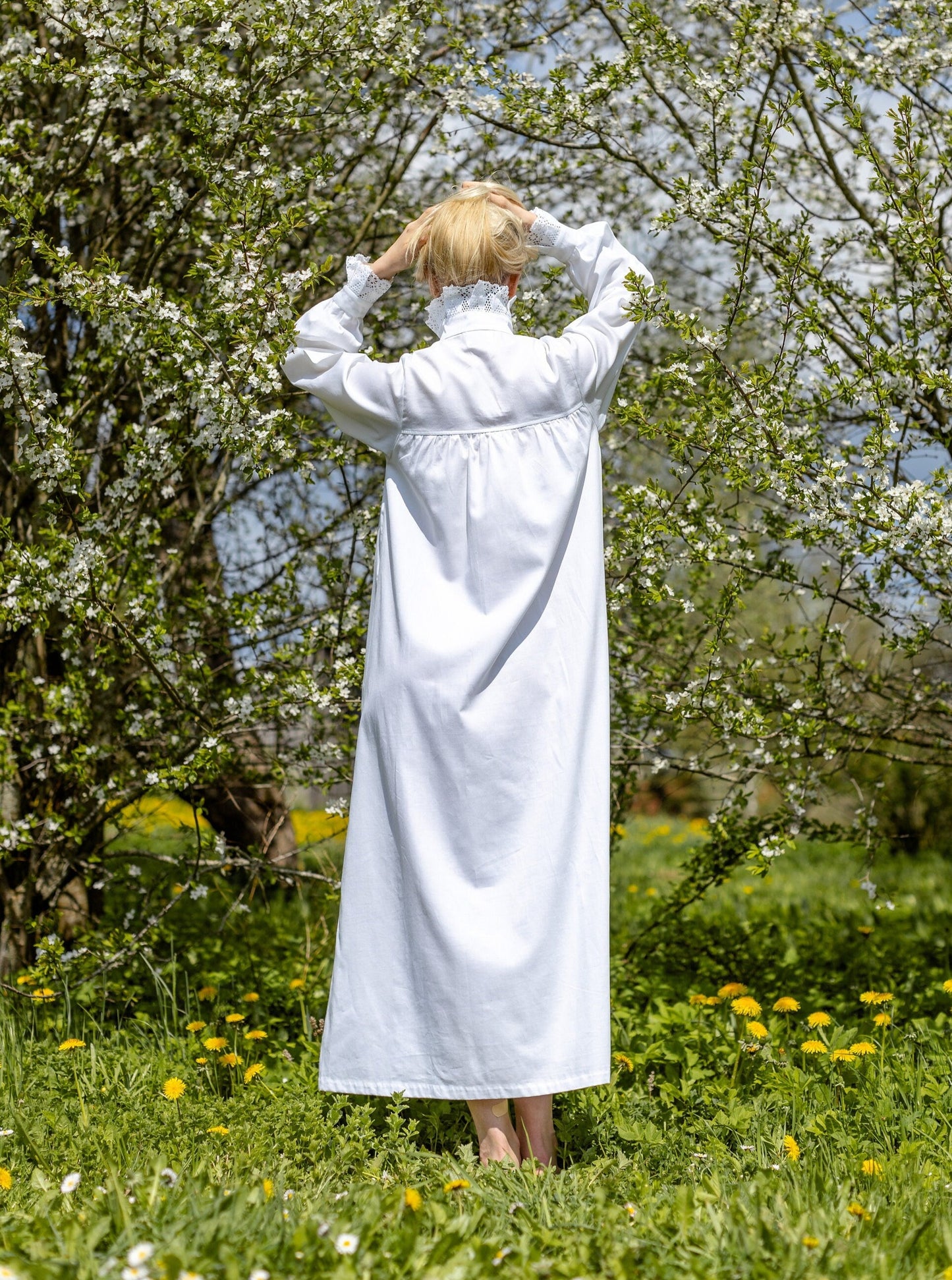 Victorian Winter Nursing Nightgown in White Cotton