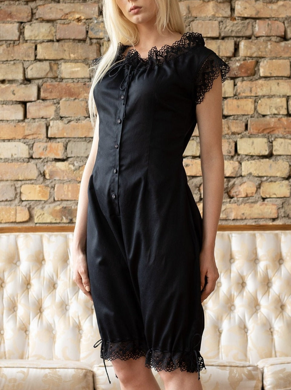 Baroness of the Dawn - Victorian Inspired Onesie in Black Cotton
