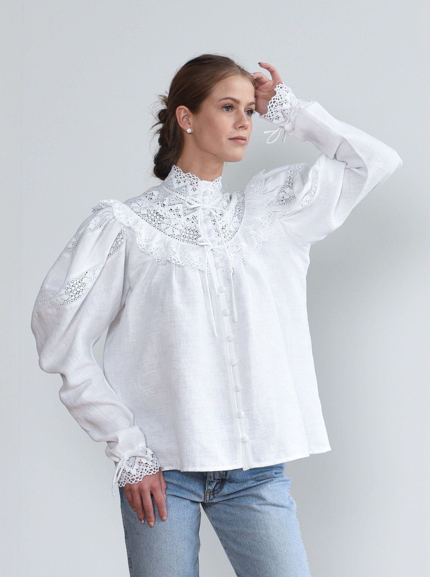 Edwardian Inspired Blouse in White Linen